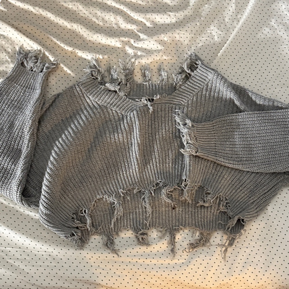 Zaful Distressed Gray Sweater